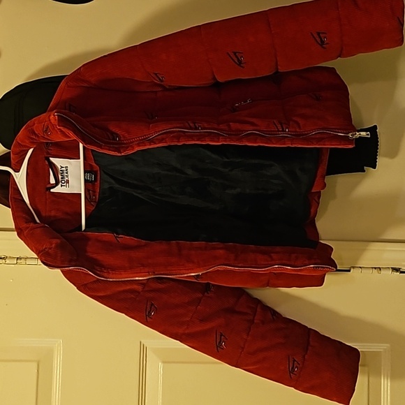 RED Tommy Hilfiger Corduroy  Puffer Coat - Picture 2 of 7